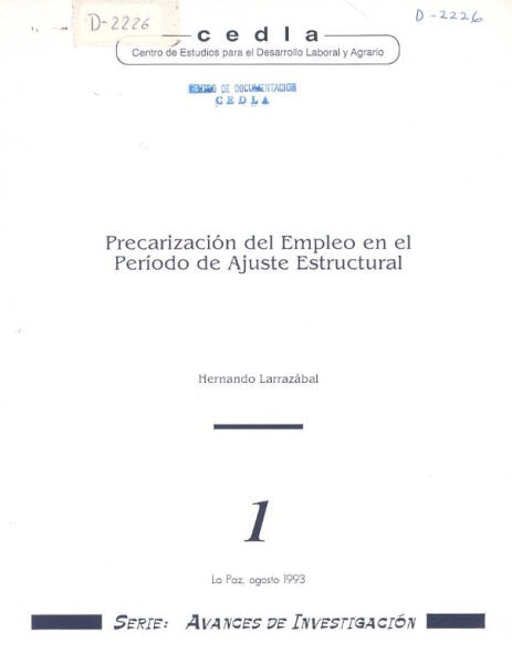 Serie Avances de investigación 1: Precarización del empleo en el período de ajuste estructural