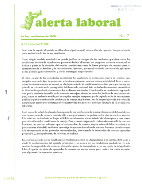 Alerta Laboral 7: A 15 años del 21060