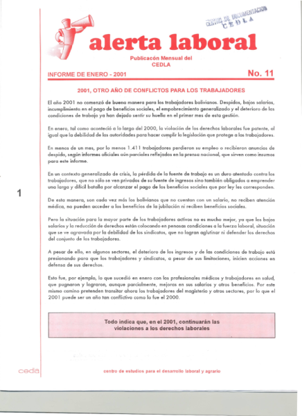 Alerta Laboral 11: 2001, Otro año de conflicto para los trabajadores
