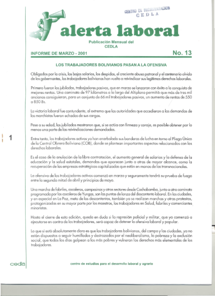 Alerta Laboral 13: Los trabajadores bolivianos pasan a la ofensiva