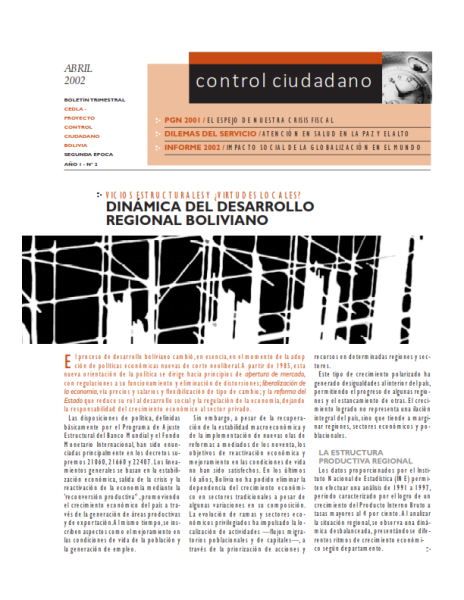 Control Ciudadano 2: Dinámica del desarrollo regional boliviano