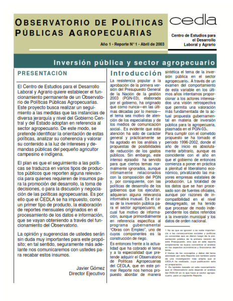 Observatorio de políticas públicas agropecuarias 1: Inversión pública y sector agropecuario
