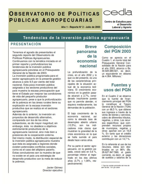 Observatorio de políticas públicas públicas agropecuarias Reporte 2: Tendencias de la inversión pública agropecuaria