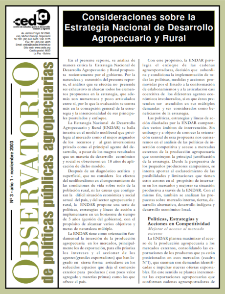 Observatorio de políticas públicas agropecuarias 3: Consideraciones sobre la estrategia nacional de desarrollo agropecuario y rural