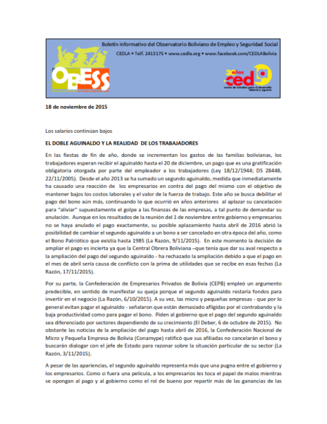 Boletín OBESS: El doble aguinaldo y la realidad de los trabajadores