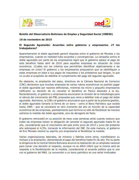 Boletín OBESS: El Segundo Aguinaldo: Acuerdos entre gobierno y empresarios. ¿Y los trabajadores?