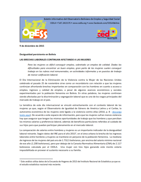 Boletín OBESS: Las brechas laborales continúan afectando a las mujeres