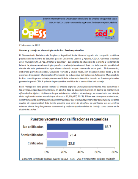 Boletín OBESS: Jóvenes y trabajo en el municipio de La Paz. Brechas y desafíos