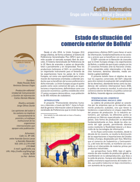 Boletín del SGP+ 1: Estado de situación del comercio exterior de Bolivia