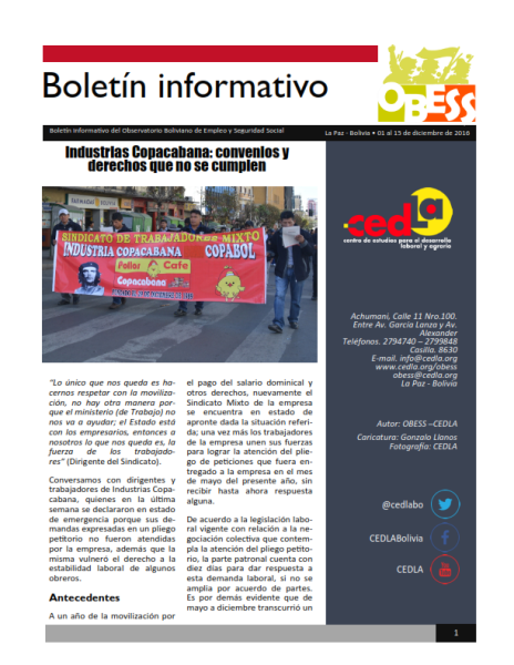 Boletín OBESS: Industrias Copacabana. Convenios y derechos que no se cumplen