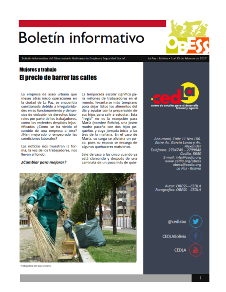 Boletín OBESS: Mujeres y trabajo: El precio de barrer las calles