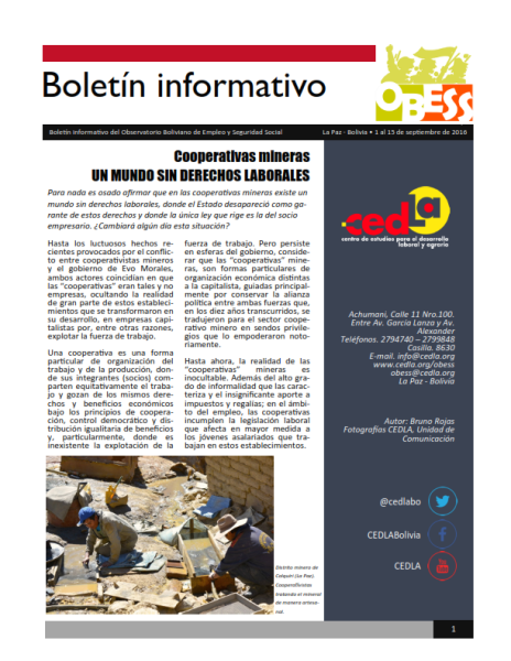 Boletín OBESS: Cooperativas mineras. Un mundo sin derechos laborales