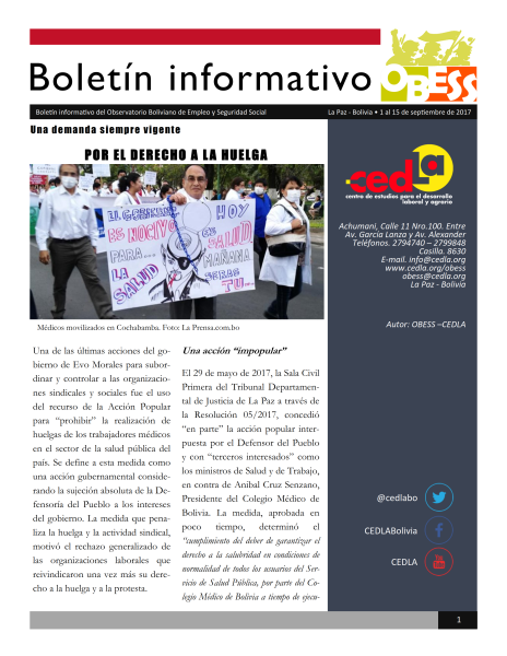Boletín OBESS: Por el Derecho a la Huelga