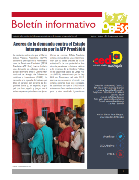 Boletín OBESS: Acerca de la demanda contra el Estado interpuesta por la AFP Previsión