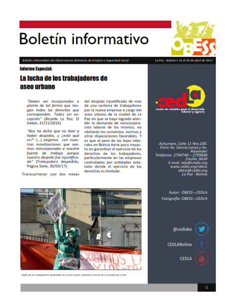 Boletín OBESS: La lucha de los trabajadores de aseo urbano