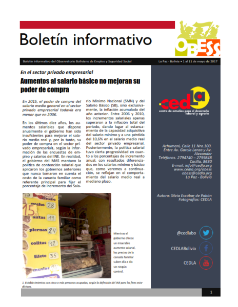 Boletín OBESS: Aumentos al salario básico no mejoran su poder de compra