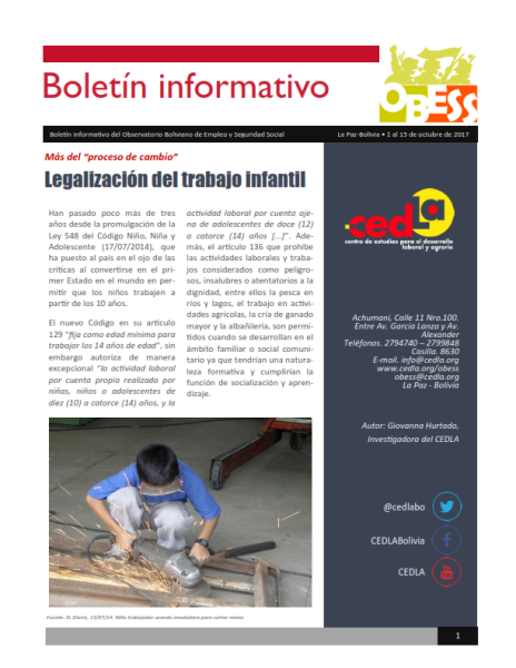 Boletín OBESS: Legalización del trabajo infantil
