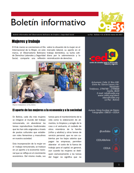 Boletín OBESS: Mujeres y trabajo. El aporte de las mujeres a la economía y a la sociedad