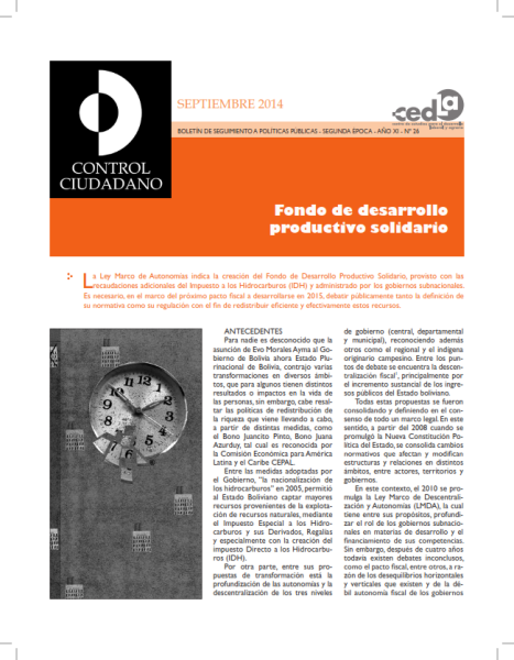 Control Ciudadano 26: Fondo de desarrollo productivo solidario