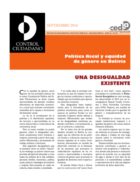 Control Ciudadano 28: Política fiscal y equidad de género en Bolivia