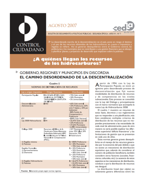 Control Ciudadano 7: ¿A quiénes llegan los recursos de los hidrocarburos?
