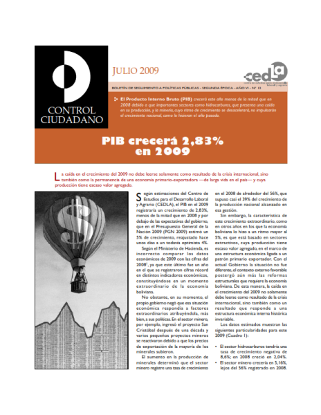 Control Ciudadano 12: PIB crecerá 2,83% en 2009