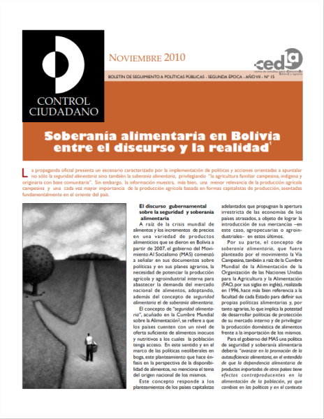 Control Ciudadano 15: Soberanía alimentaria en Bolivia, entre el discurso y la realidad