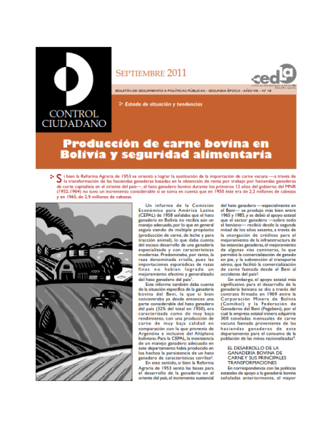 Control Ciudadano 18: Producción de carne bovina en Bolivia y seguridad alimentaria