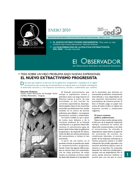 El Observador 8: El nuevo extractivismo progresista