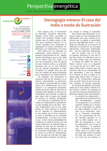 Perspectiva Energética Nº 18: Demagogia minera. El caso de indio a modo de ilustración