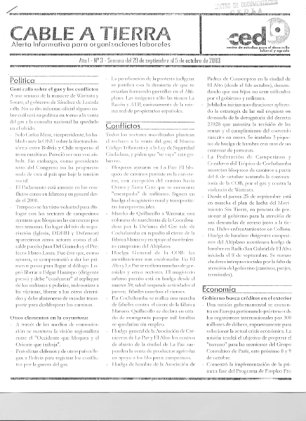 Cable a tierra 3. Alerta informativa para organizaciones laborales
