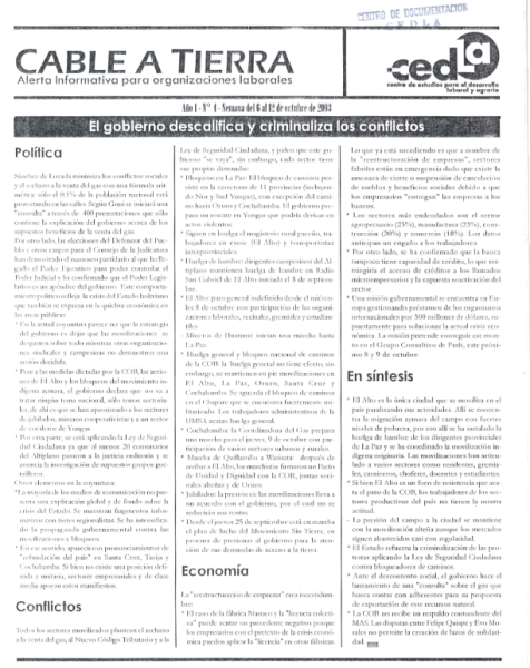 Cable a tierra 4. Alerta informativa para organizaciones laborales