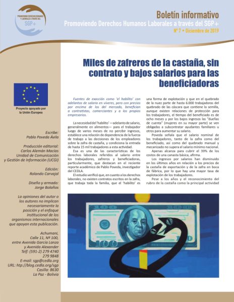 Boletín del SGP+ 7: Miles de zafreros de la castaña, sin contrato y bajos salarios para las beneficiadoras