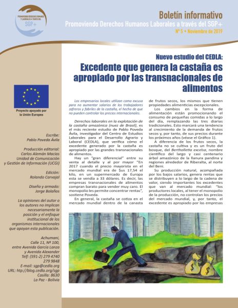 Boletín del SGP+ 5: Excedente que genera la castaña es apropiado por las transnacionales de alimentos