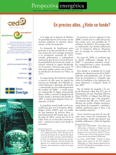 Boletín Perspectiva Energética N° 23: En precios altos, ¿Vinto se funde?