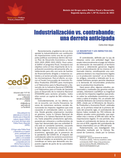 Boletín del GPFD 18: Industrialización vs. contrabando: una derrota anticipada