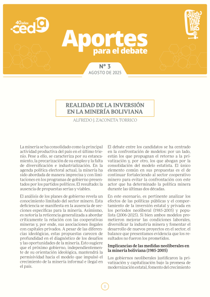 Aportes para el debate 3: Realidad de la inversión en la minería boliviana